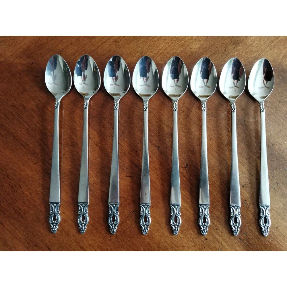 Lot 8x Iced Teaspoons Olaf Flatware National Stainless Silverware Japan MCM 7.8